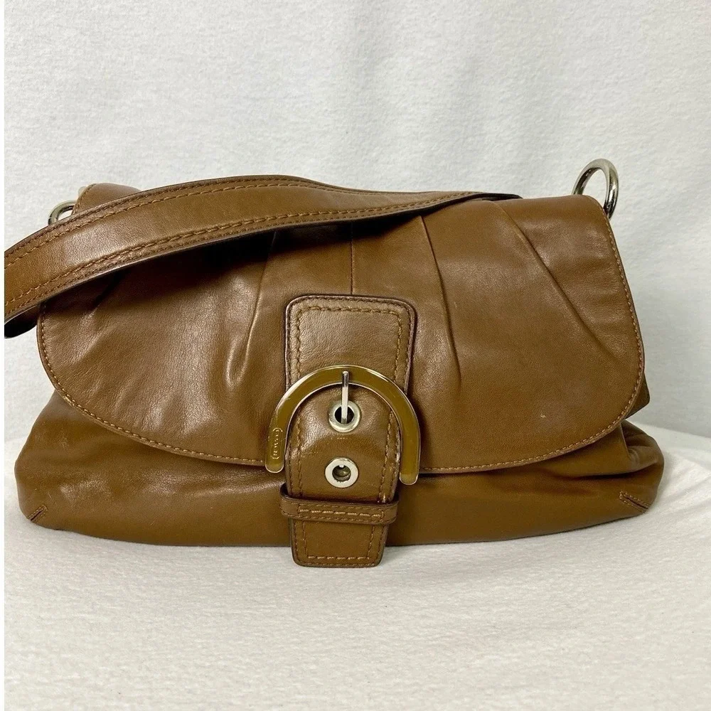 Y2K Coach Soho Shoulder Bag Brown Leather Buckle Flap Hobo Purse Vintage It Girl